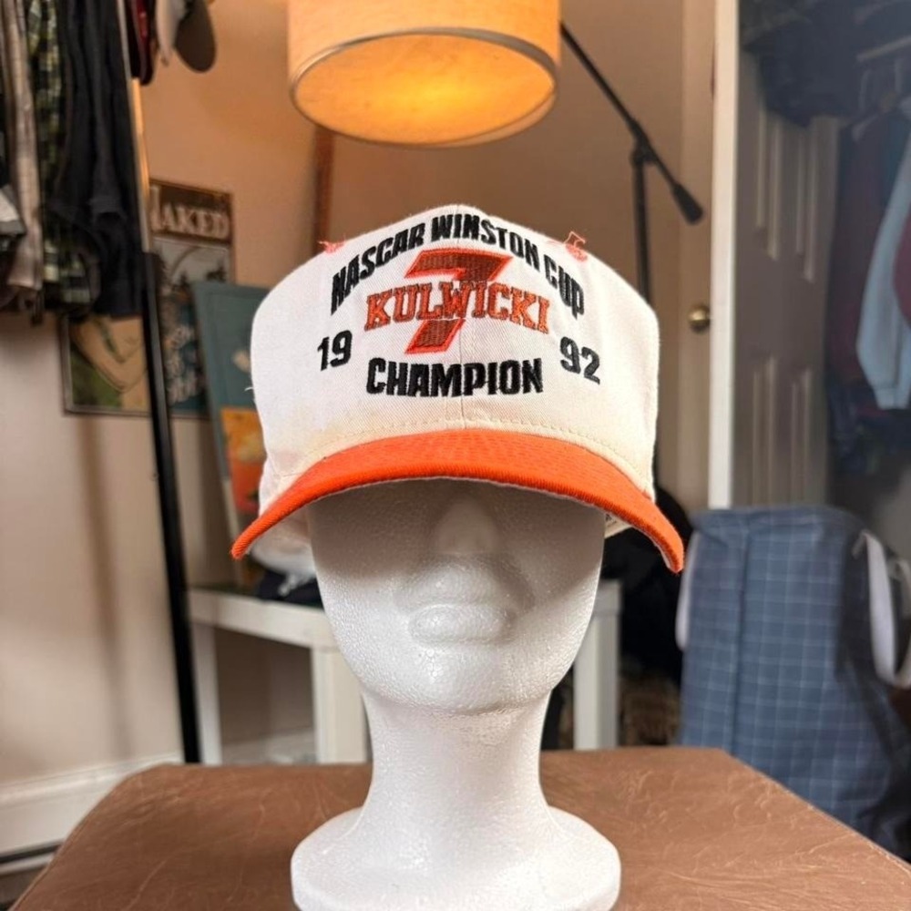 NASCAR Winston Cup 1992 Champion Alan Kulwicki white and orange trucker hat